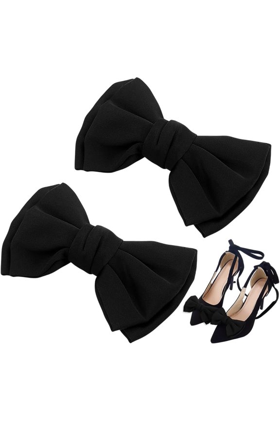 2Pcs Bowknot Satin Face with Iron Shoe Buckle Clips Shoe Decorations Black 67x99x23mm for DIY
