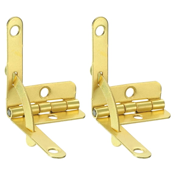 2Pcs Box Quadrant Hinge, 22x28mm Box Hinge Cases with Side Rail Retaining Arm 90 Degree Folding Support Hinges for Jewelry Wine Wooden Box, Imitation Gold