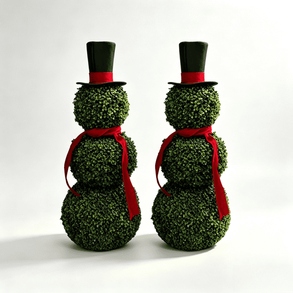 2Pcs Boxwood Snowman Topiary Christmas Decoration, Multicolor, 32", by Sesovzne