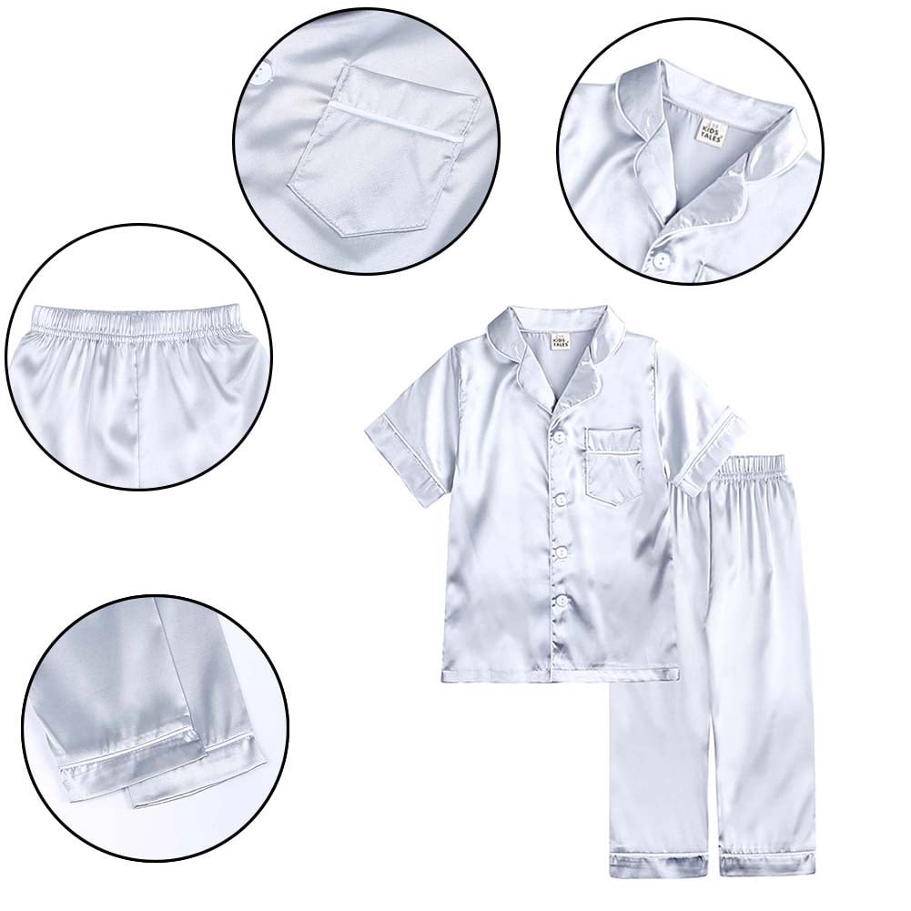 Toddler Satin Pajama Set - 2 Piece Button Down Top & Shorts, Soft & Lightweight Sleepwear For Boys & Girls
