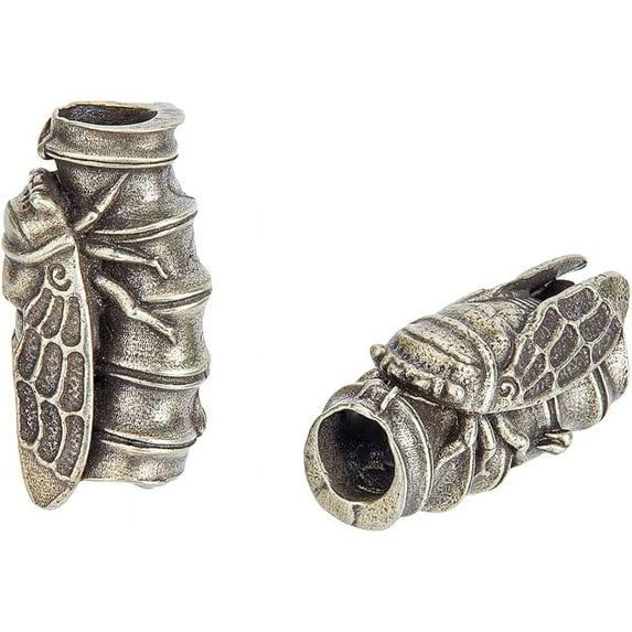 2Pcs Brass Beads Cicada Knife Lanyard Beads Large Hole Antique Silver Column Spacer Beads Vintage Round Craft Beads for Knife Zipper Pull Jewelry Charms 6mm Hole