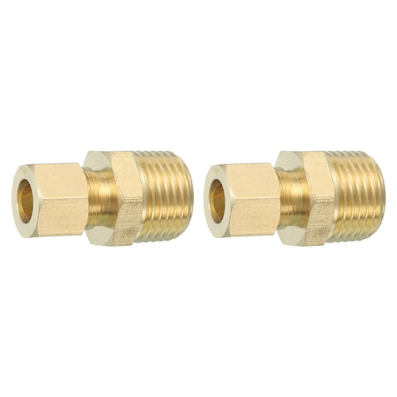 Uxcell 2 Pcs Brass Compression Tube Fitting, 3/8" OD x 1/2" NPT Male Connector