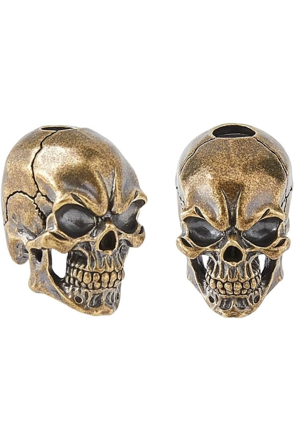 2Pcs Brass EDC European Beads Parachute String Beads Large Hole Beads for Knife Lanyard Keychain Bracelet Skull Antique Bronze 23x15.5x19mm Hole: 5.5mm