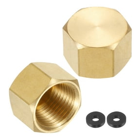 Uxcell 2Pcs Brass Hex Head Plug Compression Cap Fitting Stop Valve Cap, 3/8" NPT Hex Thread Pipe Fitting Flare Cap Tubing Ends Sealing Cap with Gasket, Gold
