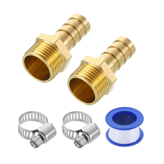 2Pcs Brass Hose Barb Fittings, 3/8" Barb x G3/8" Male Thread Hose Connector