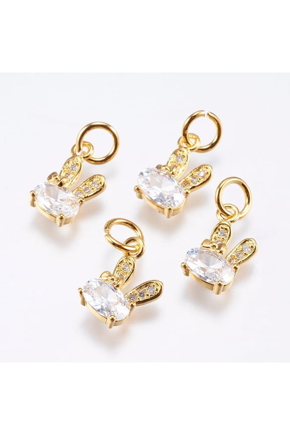 2Pcs Brass Micro Pave Cubic Zirconia Bunny Charms Rabbit Real 18K Gold Plated
