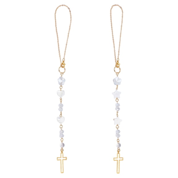 2Pcs Brass Pendant Decoration Glass Shell Beads Hanging Ornaments Golden 284mm 2pcs/set