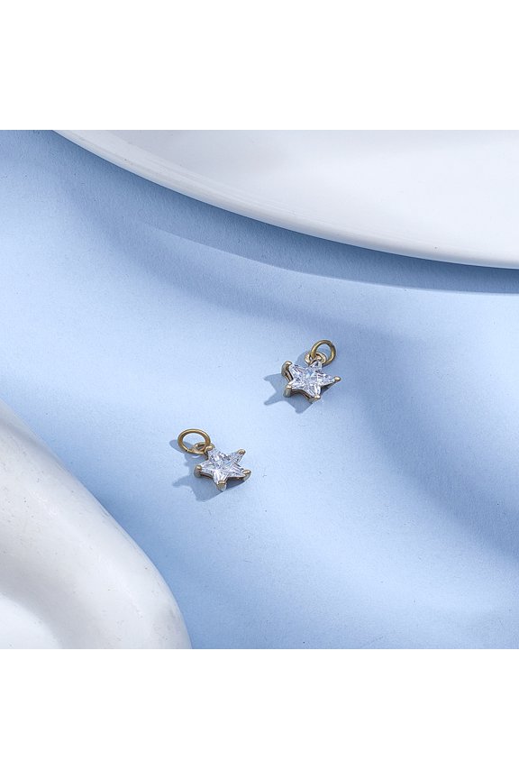2Pcs Brass Pendants Micro Pave Grade AAA Cubic Zirconia Star Charms Nickel Free Raw(Unplated) 11x9x5mm Hole: 3mm DIY