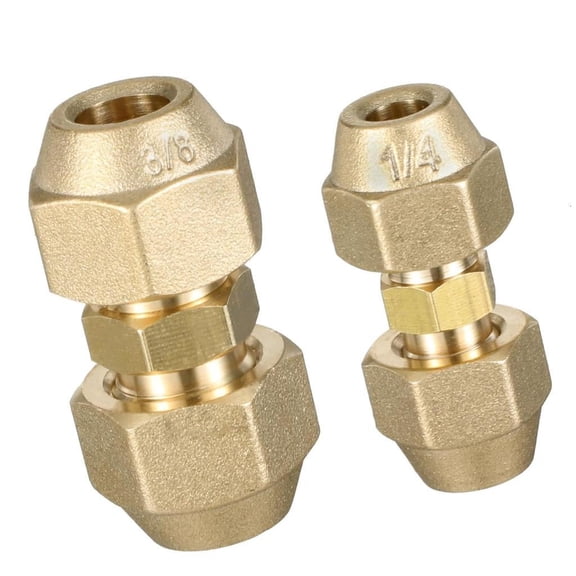 2Pcs Brass Pipe Fitting Connector Coupler 3/8Inch and 1/4Inch Double Nipple