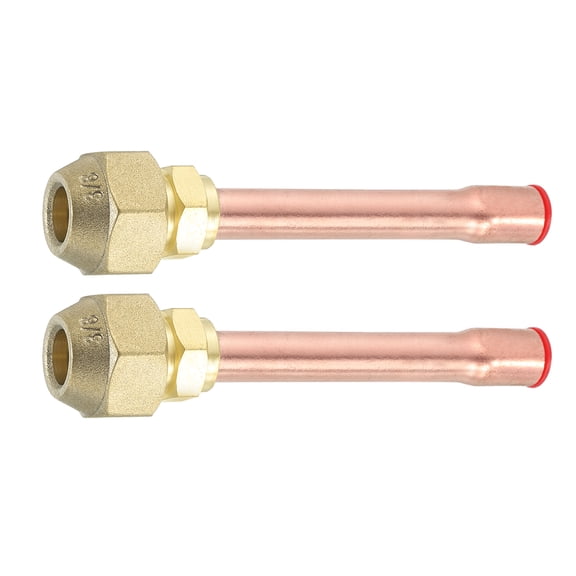 2Pcs Brass Pipe Fittings, 3/8"SAE x 3/8" OD Flare Adapter with Copper Tube