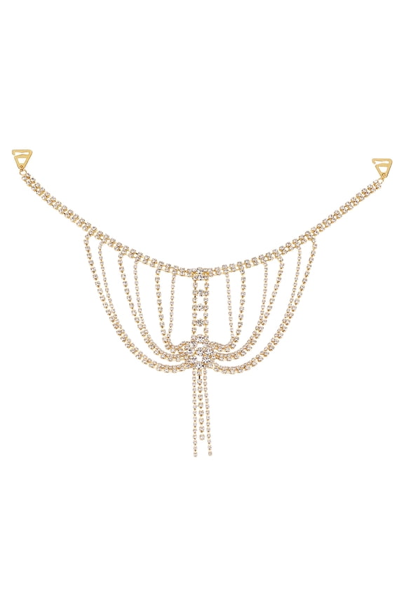 2Pcs Brass Rhinestone Sexy Shoulder Bra Body Chain Fringe Tassels Body Jewelry