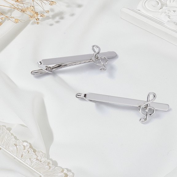 2Pcs Brass Tie Clips Musical Note Platinum 6.4x1.9cm