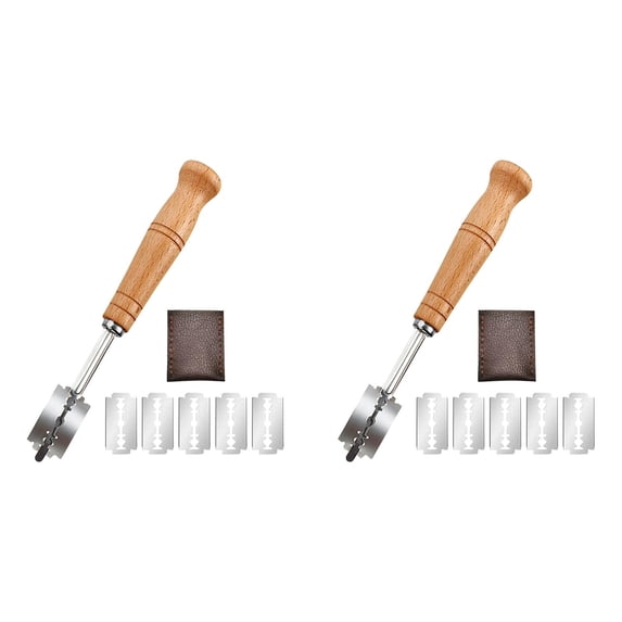 2Pcs Bread Lame Dough Scoring Tools, Premium Wooden Handle Bread Scorer for Sourdough & Homemade Bread Baking, 18.5cm/7.28in