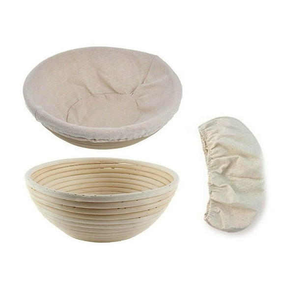 2Pcs Bread Proofing Baskets,Round Rattan Bread Bowls with Liners for Home Bakers Baking mj1511