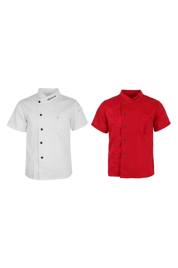 2Pcs Breathable Men Unisex Executive Chef Jacket Coat Waiter Uniform Clothes White XL Red XL