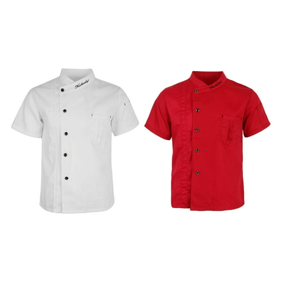 2Pcs Breathable Men Unisex Executive Chef Jacket Coat Waiter Uniform Clothes White XL Red XL