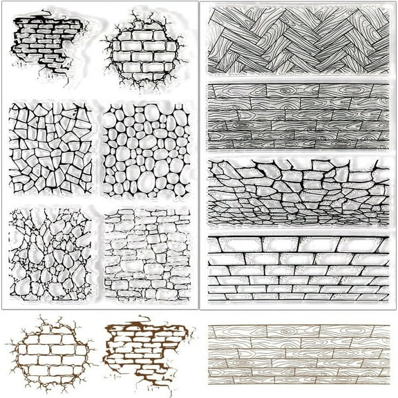 2Pcs Brick Crack Background Rubber Stamps Floor Scenery Vintage Reusable Transparent Silicone Stamp Seals for Journaling Card Making Scrapbooking Photo Album Decorative Christmas for diy making
