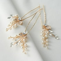 2Pcs Bridal Hair Accessories Pearl Bride Wedding Hair Pins Leaf Bridal Head Piece Rhinestones Hair Jewelry Gold Hair Accessories for Women and Girls