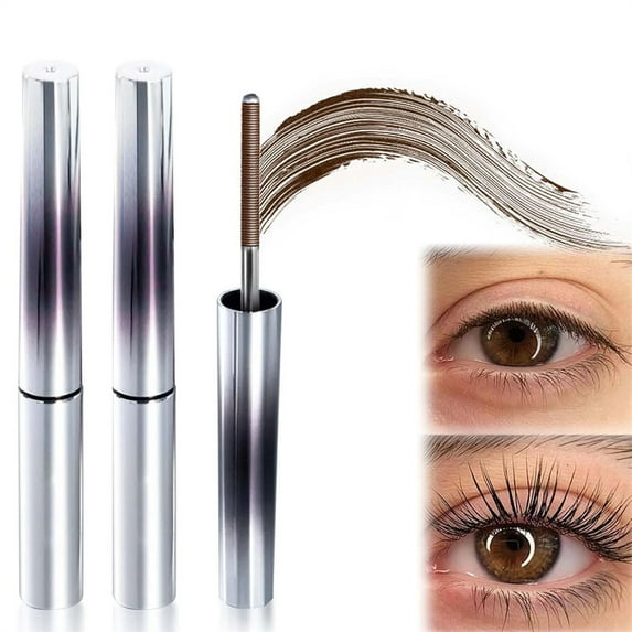 2Pcs Brown Iron Wand Mascara,Tutuviw Waterproof Brushless Metal Wand Mascara,Washable Long Lasting Lash Extensions Mascara,Iron Mascara Lengthening,Natural Length Slim Volume Smudge-Proof