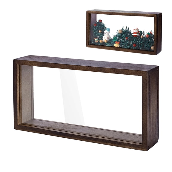 2Pcs Brown Shadow Photo Frame Double Acrylic Shadow Boxes Display Cases Wooden Dried Flower Frame DIY Display Storage Box DIY