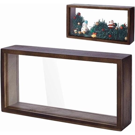 2Pcs Brown Shadow Photo Frame Double Acrylic Shadow Boxes Display Cases Wooden Dried Flower Frame DIY Display Storage Box