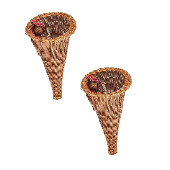 2Pcs Brown Woven Wicker Cornucopia Basket, Thanksgiving Fall Centerpiece For Fruit Pumpkin, Reusable Harvest Decor For Table Home New Arrival