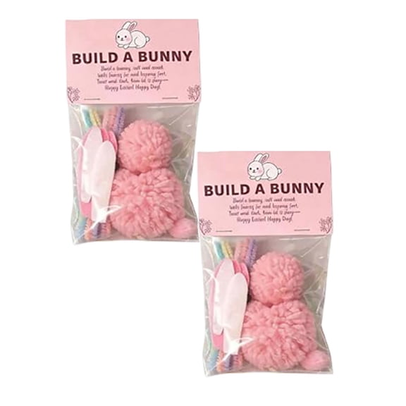 2Pcs Build a Bunny Easter Craft Kit for Kids-Bunny Keychains DIY Make Your Own Stuffed Rabbits, Cute Yarn Animals Crafts (Pink)
