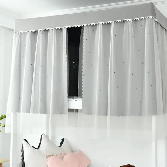 2Pcs Bunk Bed Blackout Curtain Dorm Privacy Mosquito Net with Gauze Top