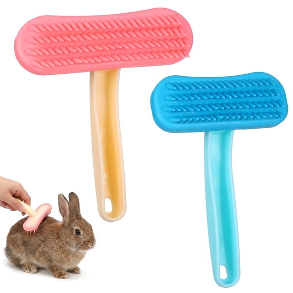 2Pcs Bunny Brush, Rabbit Brush for Shedding Grooming Soft Silicone Small Animal Massage Comb Rabbit Grooming Brushes Kit for Rabbits Guinea Pigs Small Pets Cats Dogs Kittens