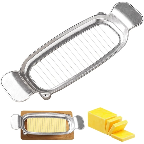 2Pcs Butter & Cheese Slicer Cutter, Stainless Steel Wire Cheese Slicer, Safe for Food Contact, Multipurpose Handheld Butter Cutter for Block Cheese, Butter, Soft Fruits, and Dishwasher Safe