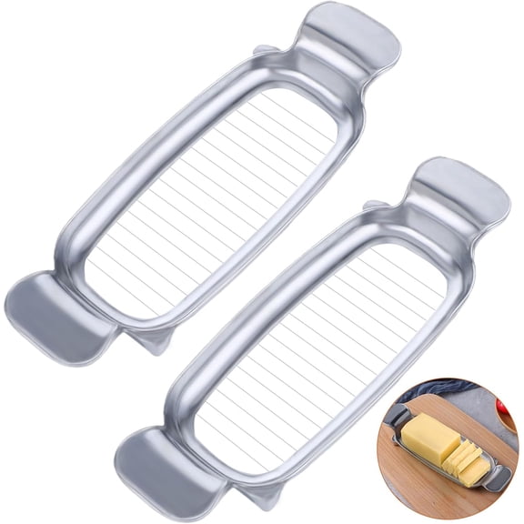 2Pcs Butter & Cheese Slicer Cutter, Stainless Steel Wire Cheese Slicer, Safe for Food Contact, Multipurpose Handheld Butter Cutter for Block Cheese, Butter, Soft Fruits, and Dishwasher Safe