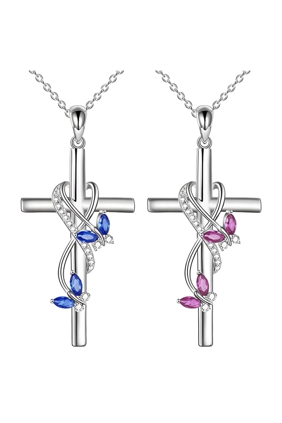 2 Pcs Butterfly Cross Necklace for Women - Memorial Copper Jewelry, 2 Colors Butterfly Cross Design, Exquisite Butterfly Necklace Accessories Ideal for Birthday Gifts