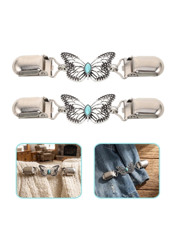 2-Pack Butterfly Shawl Fastener Clips, Vintage Metal Cardigan Sweater Clasp, Dress Collar Cinch Clips for Women Accessories