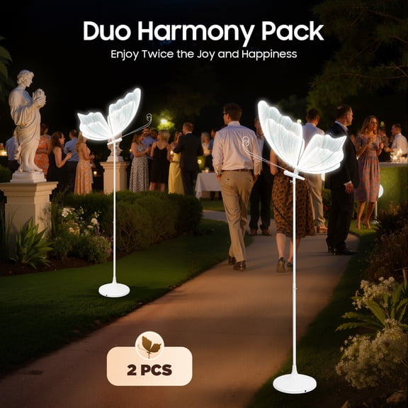 2Pcs Butterfly Wedding Aisle Lights, LED Floor Lamp Butterfly Ceiling Light Adjustable Height 57.5-70.1" , Dual Mounting Floor/Ceiling, for Indoor Event, Party Decor (Silver, White Light)