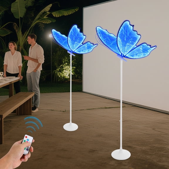 2Pcs Butterfly Wedding LED Floor Lamp, Romantic RGB Colorful Butterfly Light with Remote Control Adjustable Height 55-70.9 Inch, Creative Decoration for Birthday Party Aisle