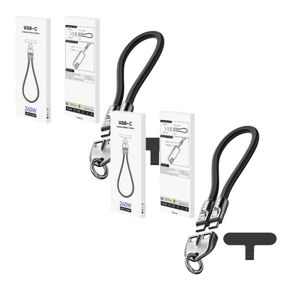 2Pcs C To C 240W Charging Cable With Wearable Bracelet Design, 5A Fast Charging Usb-C Cable, 2-In-1 Fast Charging Data Cable And Phone Lanyard, 480 Mbps Data Transfer And Phone Charger 11.8"