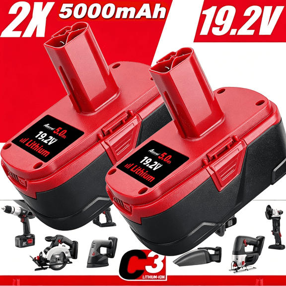 2Pcs C3 5.0Ah Replacement for Crafsman 19.2 Volt Lithium Ion DieHard XCP 130279005 11375 1323903 130211004 11045 315.115410 315.11485 315.pp2011 11376 Cordless Power Tool Battery