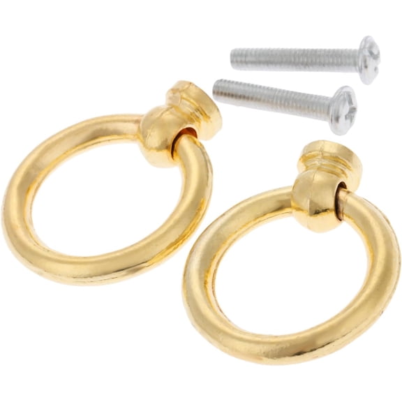 2Pcs Cabinet Ring Pulls, Gold Single Hole Drawer Knobs Handles with Screws for Kitchen Bin Wardrobe Wooden Box Case Furniture Hardware - 0.39"x1.42"