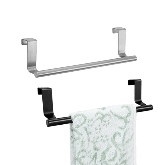 2Pcs Over Cabinet Towel Rack,9x2.4In Durable Dishwashing Towel Rack for Kitchen,Stainless Steel Cabinet Washcloth Hanger for Home,School(Black,Silver)