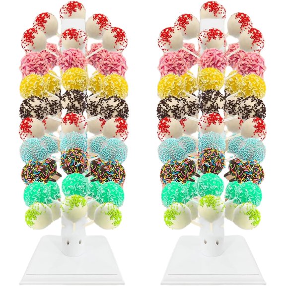 2Pcs Cake Pop Stand Wood Cake Pop Stand Display 60 Hole Lollipop Stands Wooden Lollipop Holder Candy Table Display for Dessert Table of Wedding Shower Birthday Party (White)