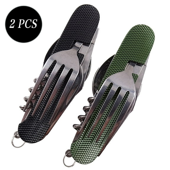 2Pcs Camping Utensils Cutlery Set Travel Utensil Foldable Silverware Knife Fork Spoon Bottle Opener Flatware Tableware
