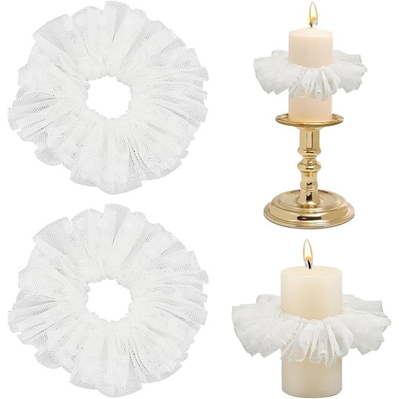 2Pcs Candle Drip Protectors Organza Elastic Candle Rings Tulle Wax Drip Catchers for 3-5cm Diameter Candle Candle Drop Protection for Communion Christening Wedding Candles Old Lace Making DIY