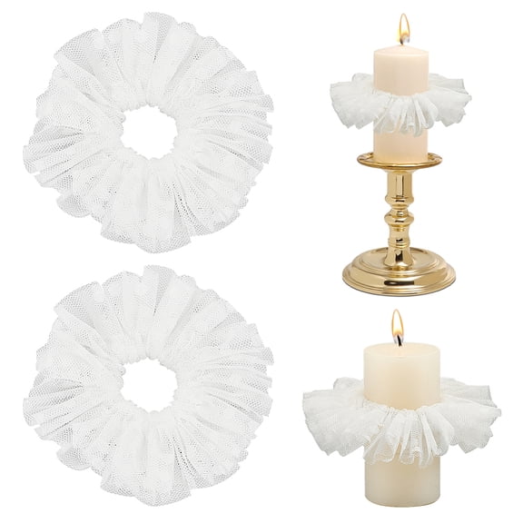 2Pcs Candle Drip Protectors Organza Elastic Candle Rings Tulle Wax Drip Catchers