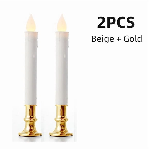 2Pcs Candle Light Nightlights Led Warm 3D Wick Light Window Candles Romantic Birthday Wedding Christmas Xmas(Beige + Gold)