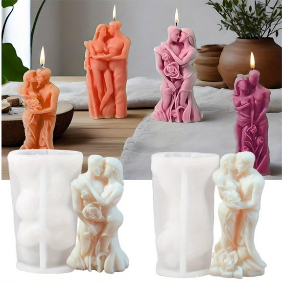 2Pcs Candle Molds, Silicone Resin Casting Molds, 3D Couple Hugging Mould for Canlde Making, Soap Molds for DIY Soy Wax, Beeswax, Candle Making, Resin Craft
