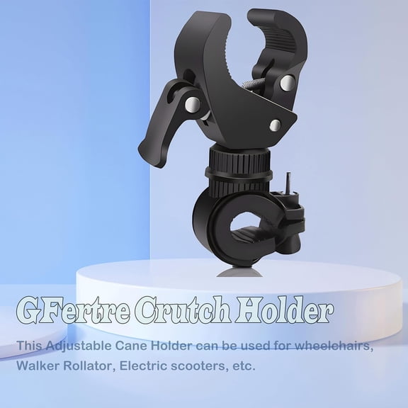 2Pcs Cane Holder for Walker,Wheelchair,Drive Rollator,Universal Crutches Stick Rack Bracket Accessories,360 Rotatable Adjustable Stick Rack,Clamping Diameter 0.8 - 1.38 inches