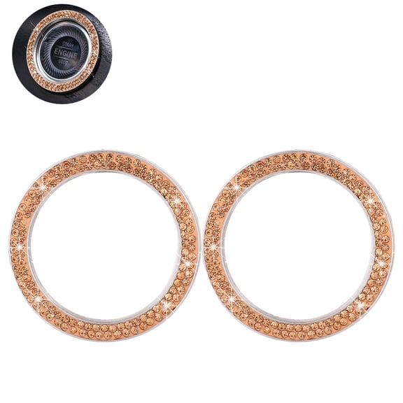 2Pcs Car Bling Ring Golden Rhinestone Ignition Button Decoration Easy Peel and Stick