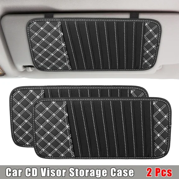 2Pcs Car Cd Visor Storage Cases With 10 Dvd Sleeves Black W/ White Line