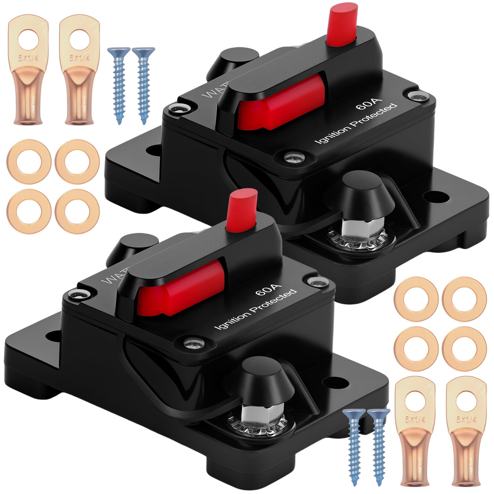 2Pcs Car Circuit Breaker with Manual Reset 300Amp 12V-48V Inline Fuse Inverter IP67 Waterproof Marine Circuit Breaker Portable Vehicle Circuit Breaker for Marine Boat Car Vehicle