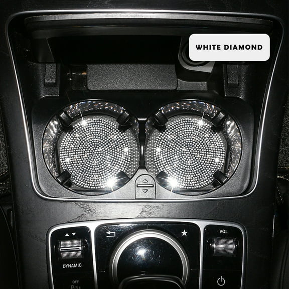 2Pcs Car Cup Coasters, 2.75 Inch Anti-Slip Silicone Crystal Rhinestone Drink Mats, Universal Vehicle Interior Accessories for Women